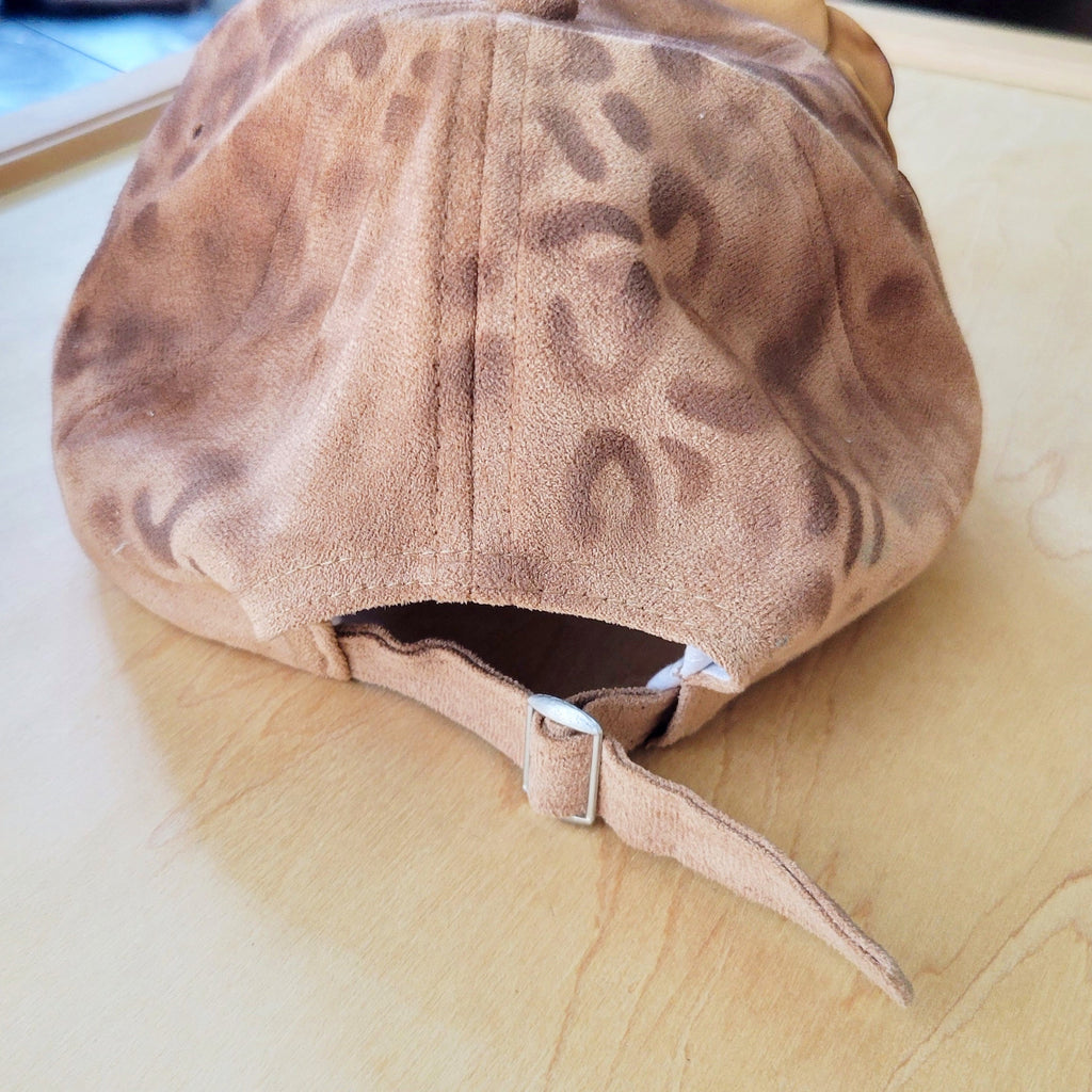 Hand-Painted Leopard Suede Baseball Cap w/ Flowers Tan 986L | Hat | Wiccan Center