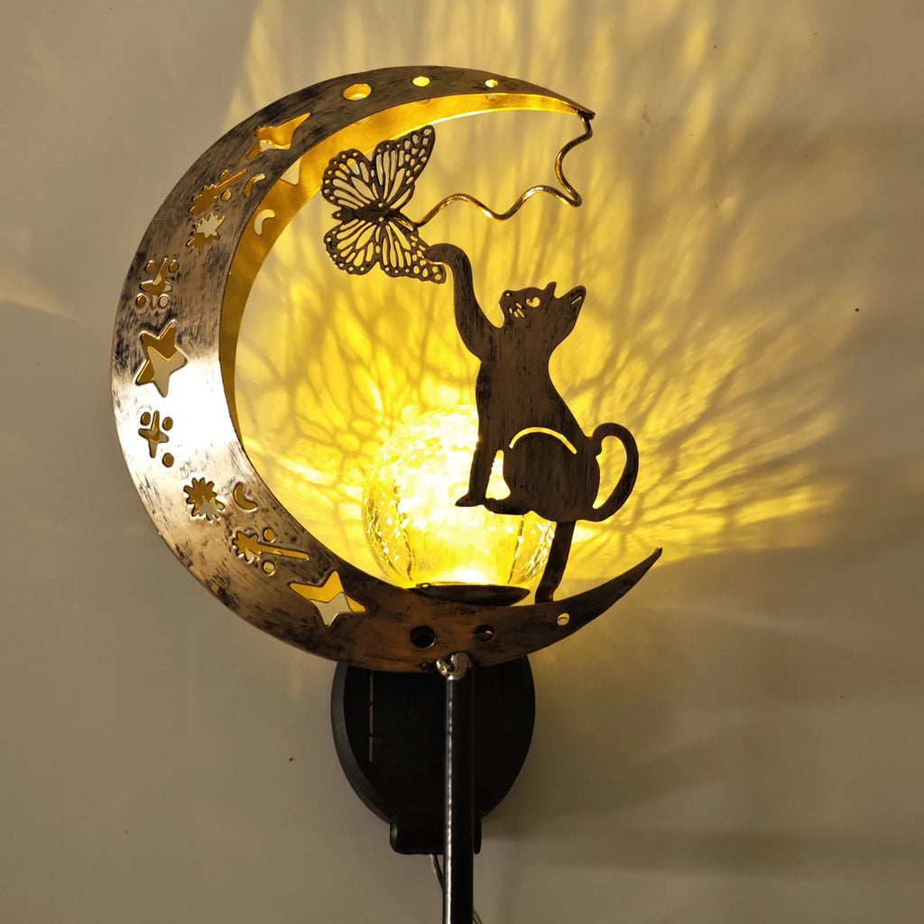 1 PC Cat Moon Fairy Shaped Iron Solar Lamp