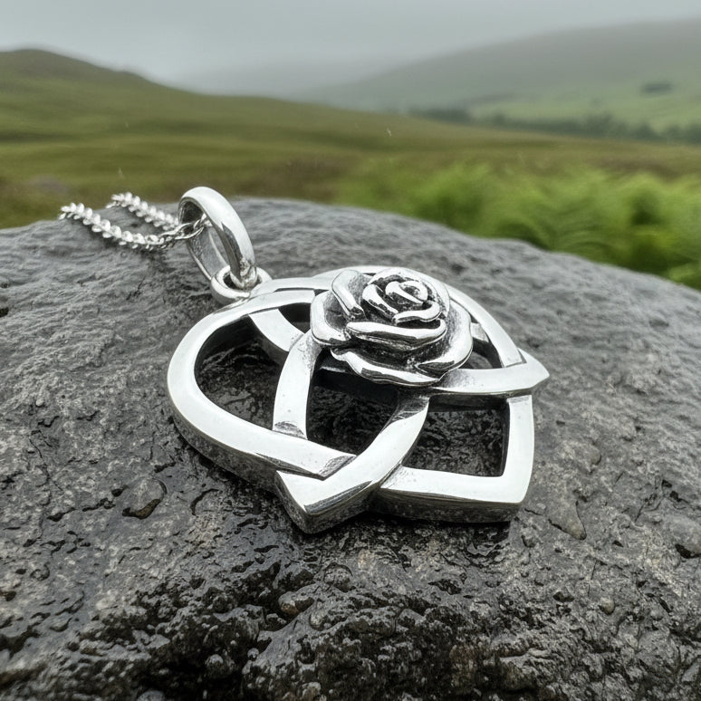 Celtic Rose Heart Necklace in Sterling Silver | Pendant | Wiccan Center