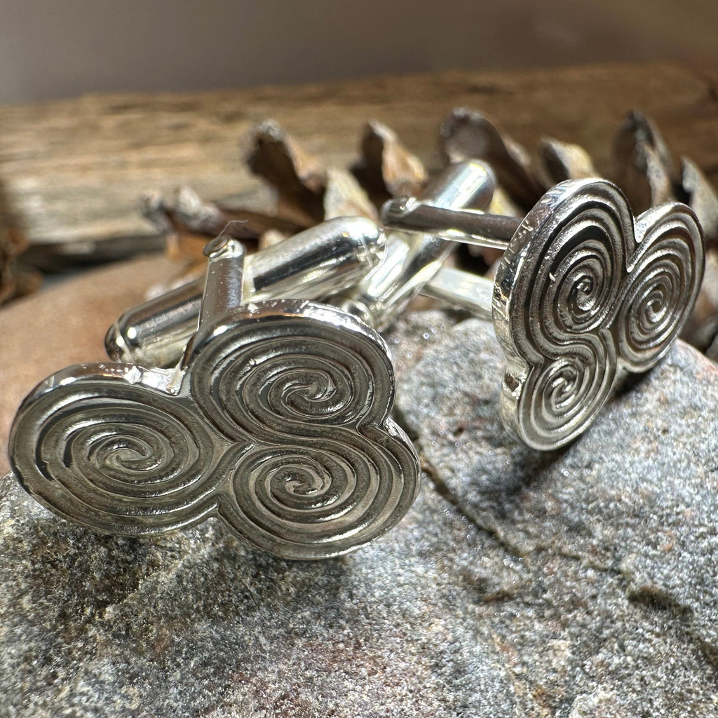 Artisan Newgrange Triple Spiral Cufflinks - Made in Ireland | Cuff Links | Wiccan Center