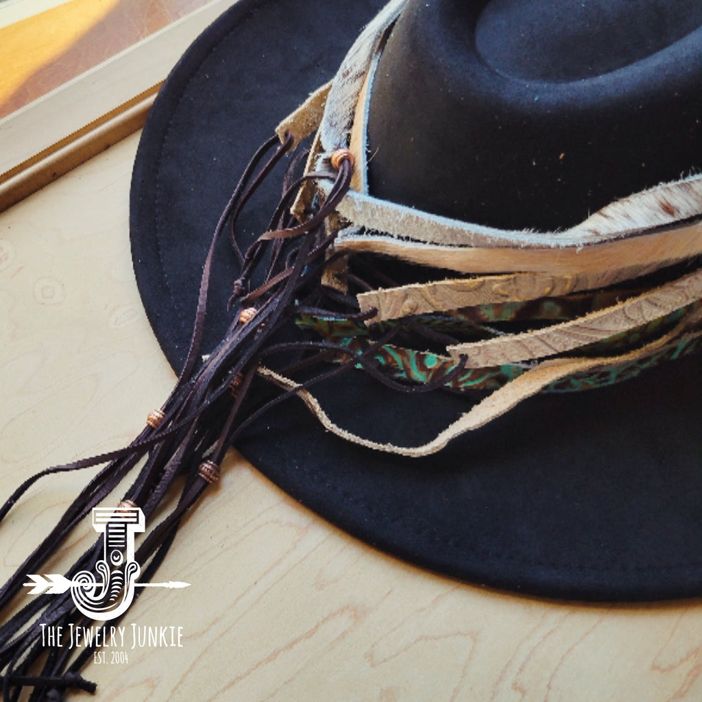Navajo Embossed Leather Hat Band Only w/ Turquoise Slab 950e