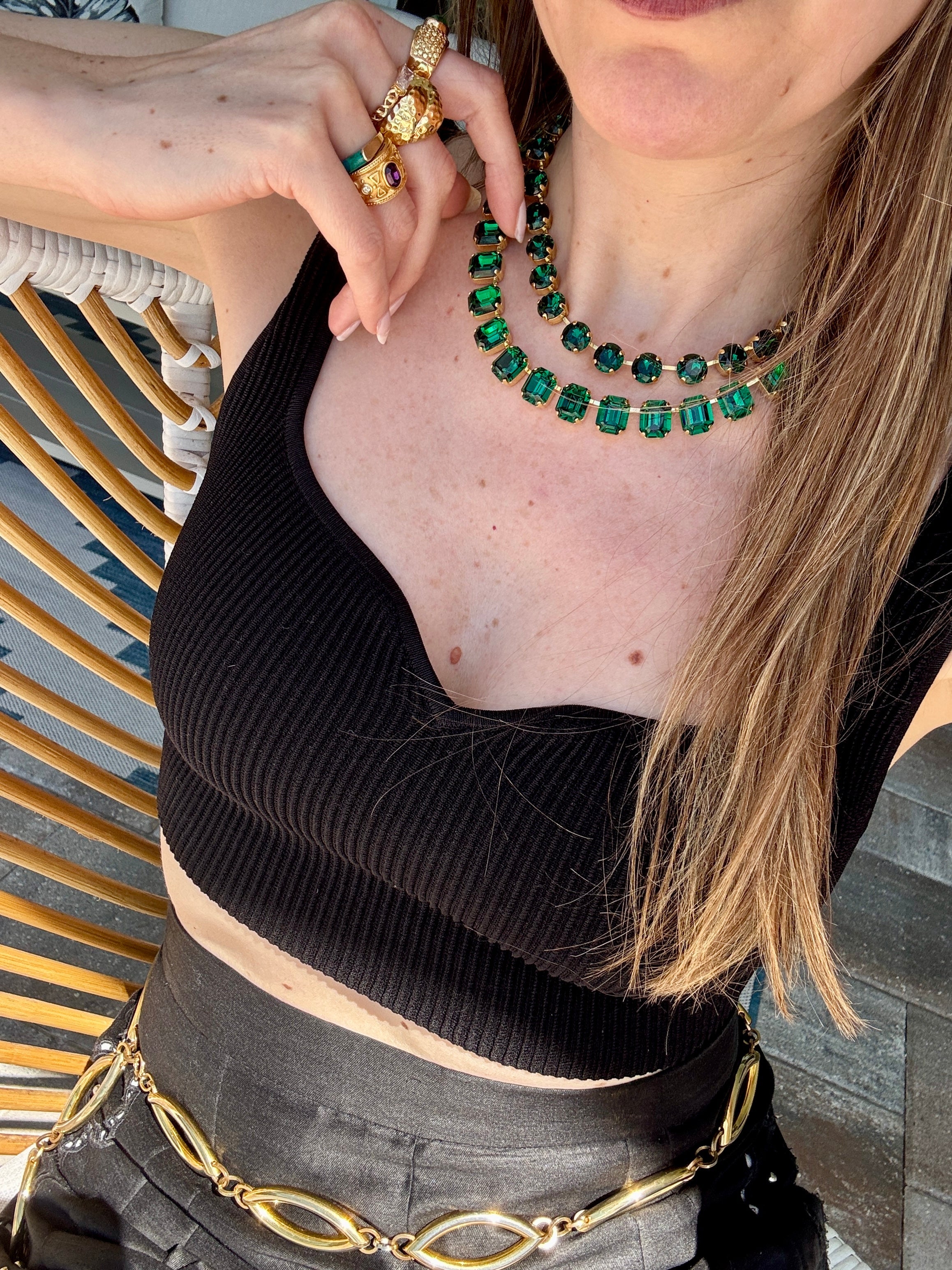Cara Green Crystal Emerald Cut Necklace