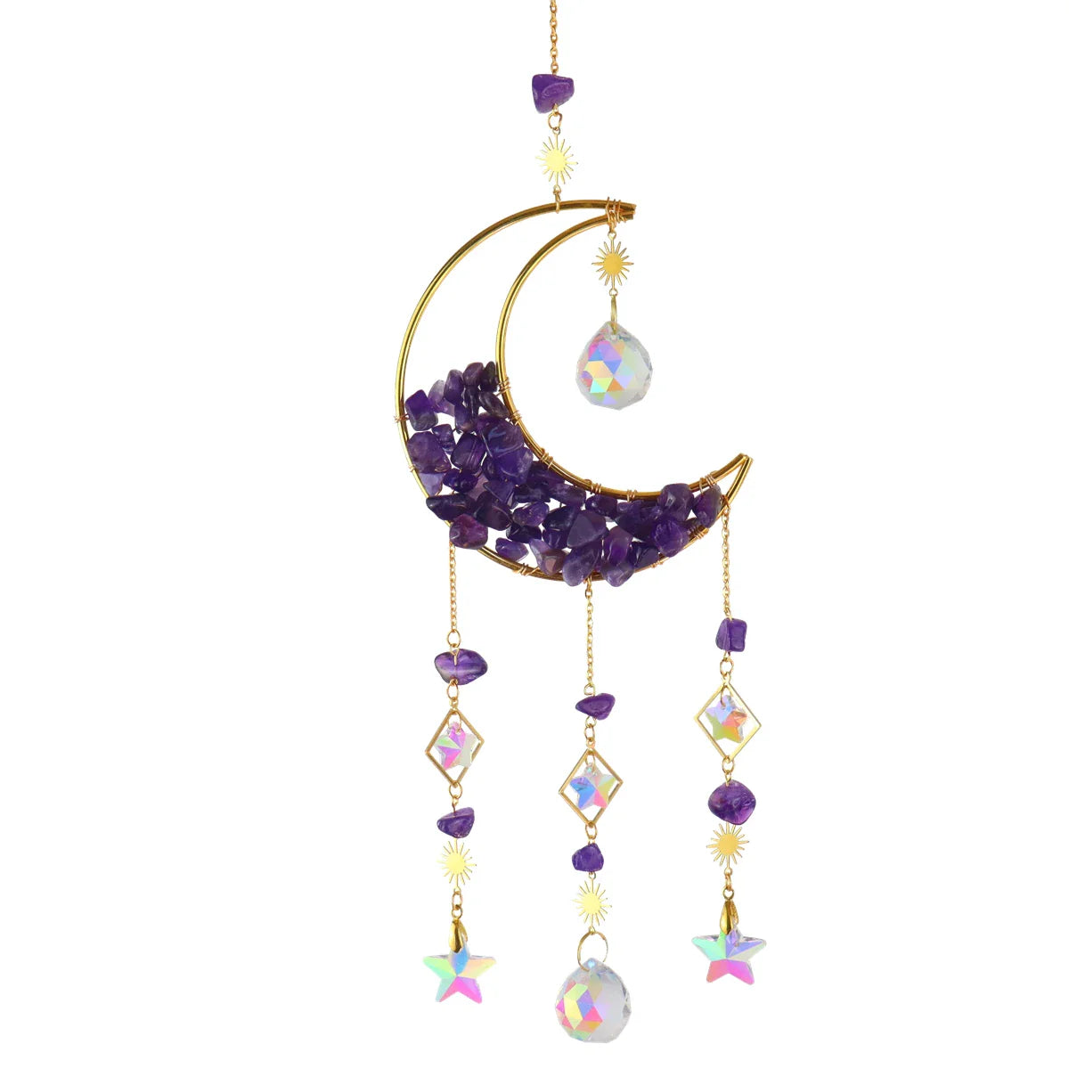 Hourglass Moon Purple Blue Green Pink Crystal Sun Catcher Pendant Decoration, Half Moon Window Hanging Pendant - Home and Garden | | Wiccan Center