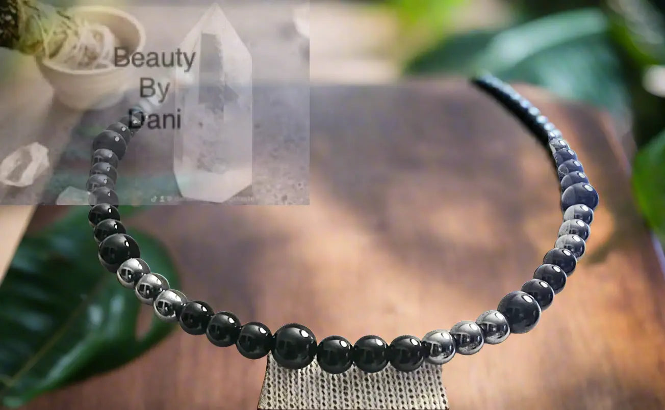 Blackstone and Hematite Necklace - 18 Inch Beads