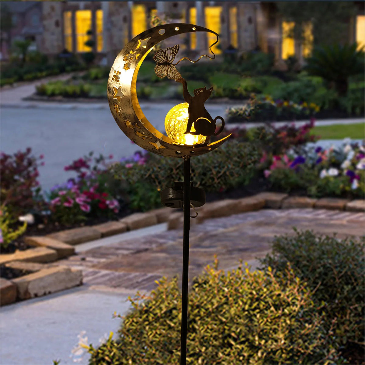 1 PC Cat Moon Fairy Shaped Iron Solar Lamp