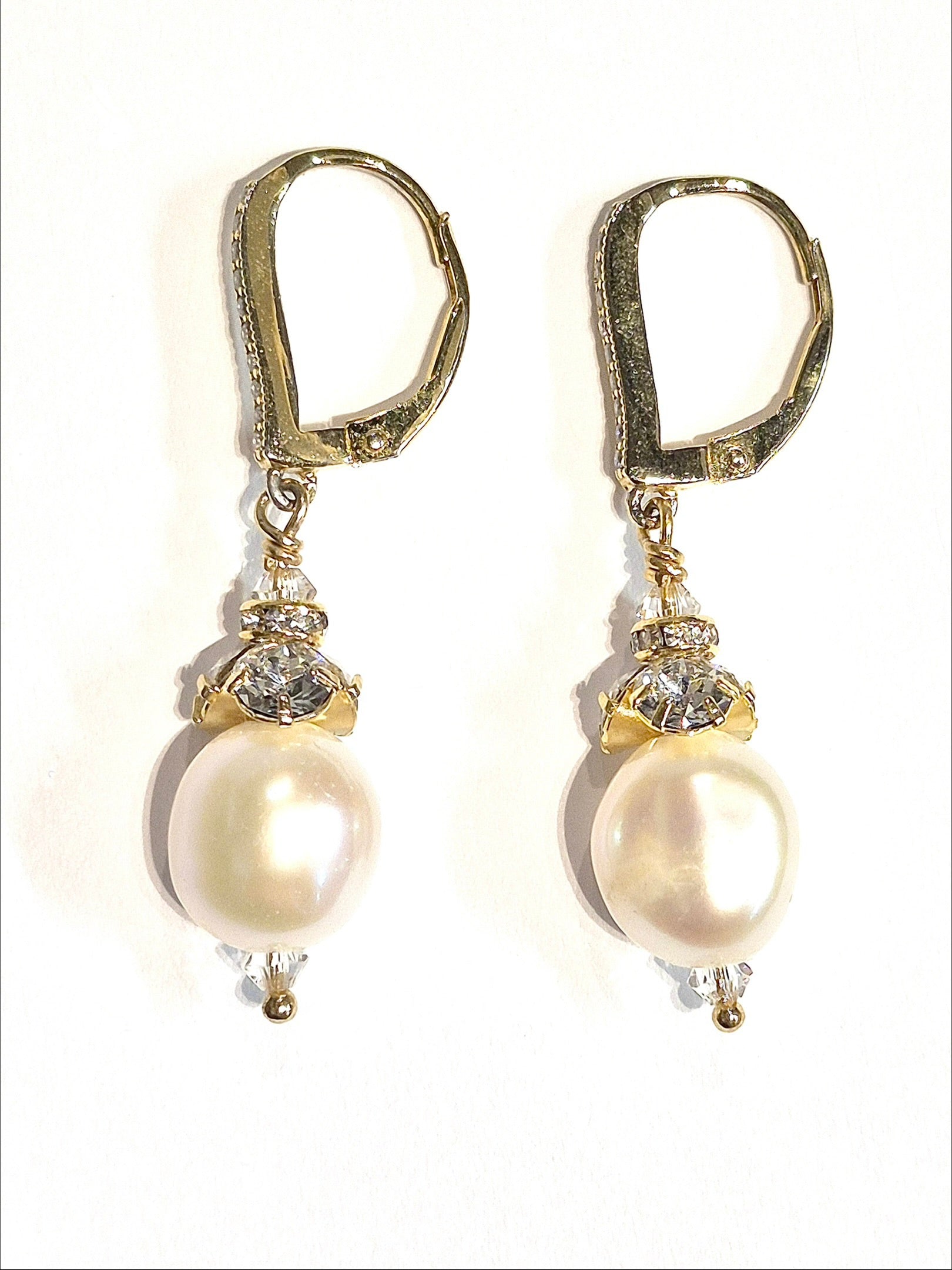 Baroque Pearl Rhinestone Drop Leverback Earrings