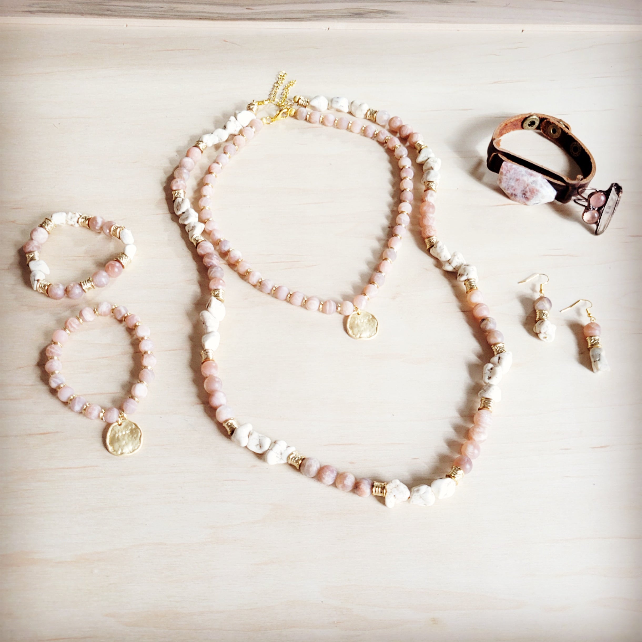 Frosted Sunstone & White Turquoise Drop Earrings 200ba