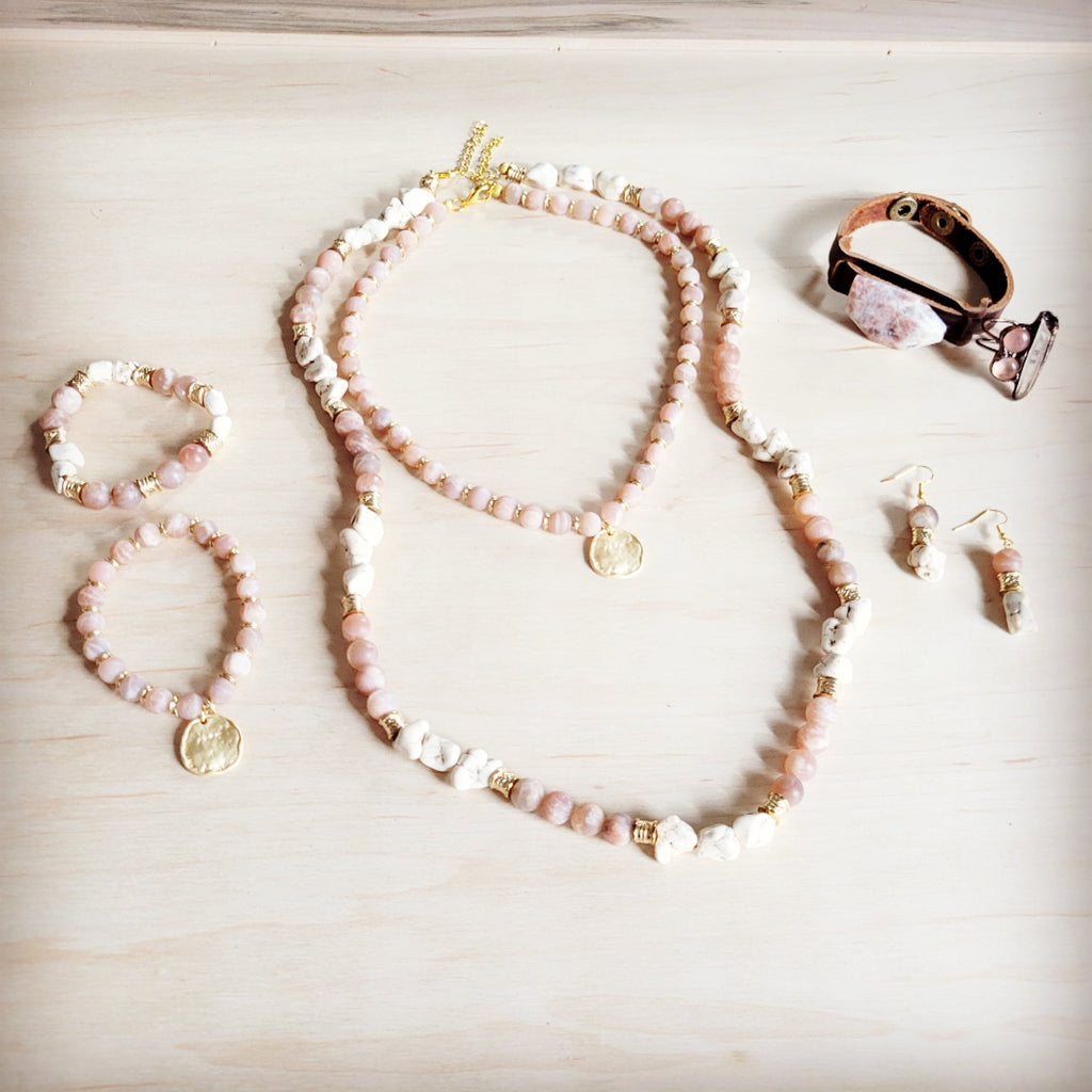 Frosted Sunstone & White Turquoise Long Layering Necklace 262o | Necklace | Wiccan Center