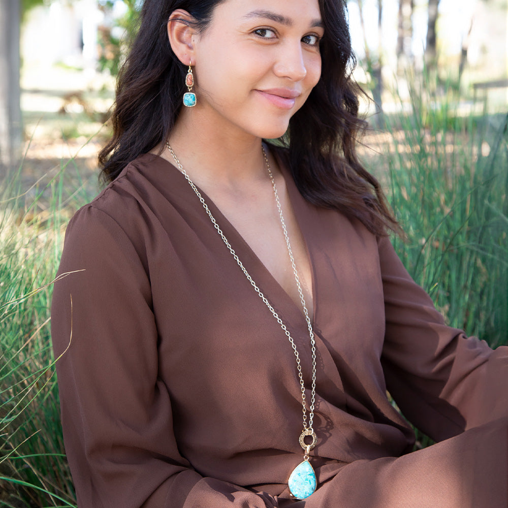 Abby Blue Turquoise and Golden Bronze Pendant Necklace | Necklaces | Wiccan Center