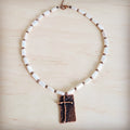 Rectangle Freshwater Pearl & Copper Necklace w/ Antique Cross Pendant 264a | Necklace | Wiccan Center