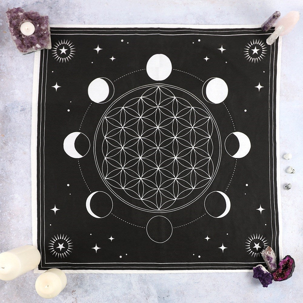 Moon Phases Sacred Geometry Crystal Grid Cloth | Altar Cloths | Wiccan Center