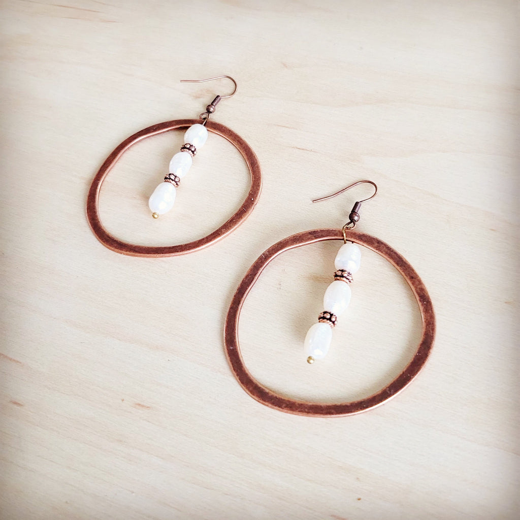 Western Copper Hoop Earrings w/ Genuine Freshwater Pearls 200bq | Earrings | Wiccan Center