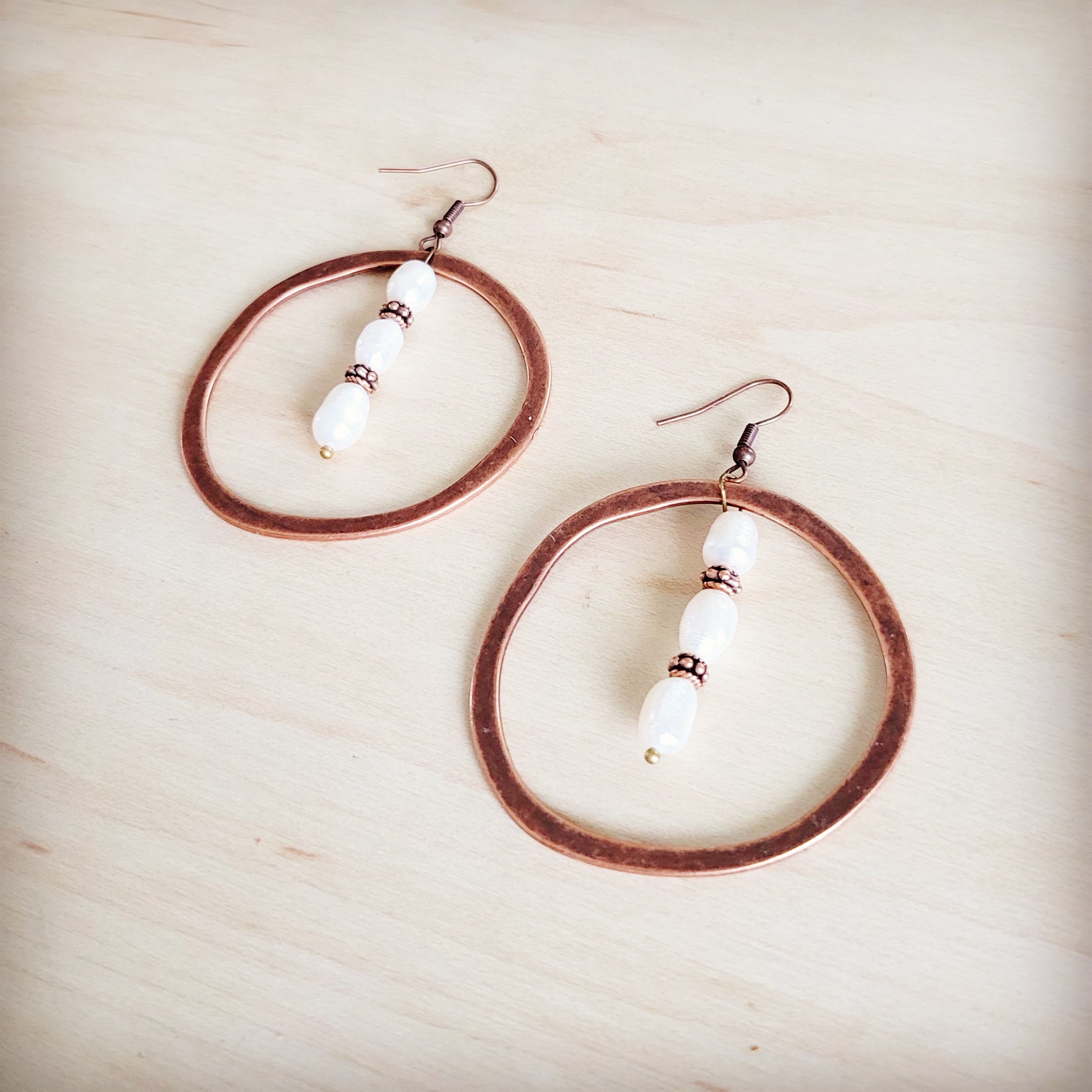 Western Copper Hoop Earrings w/ Genuine Freshwater Pearls 200bq | Earrings | Wiccan Center