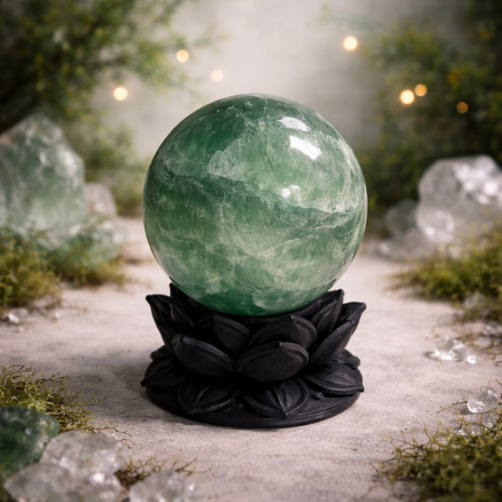Crystal Sphere with Dark Lotus Stand | Original Kreateur Studio Design | | Wiccan Center