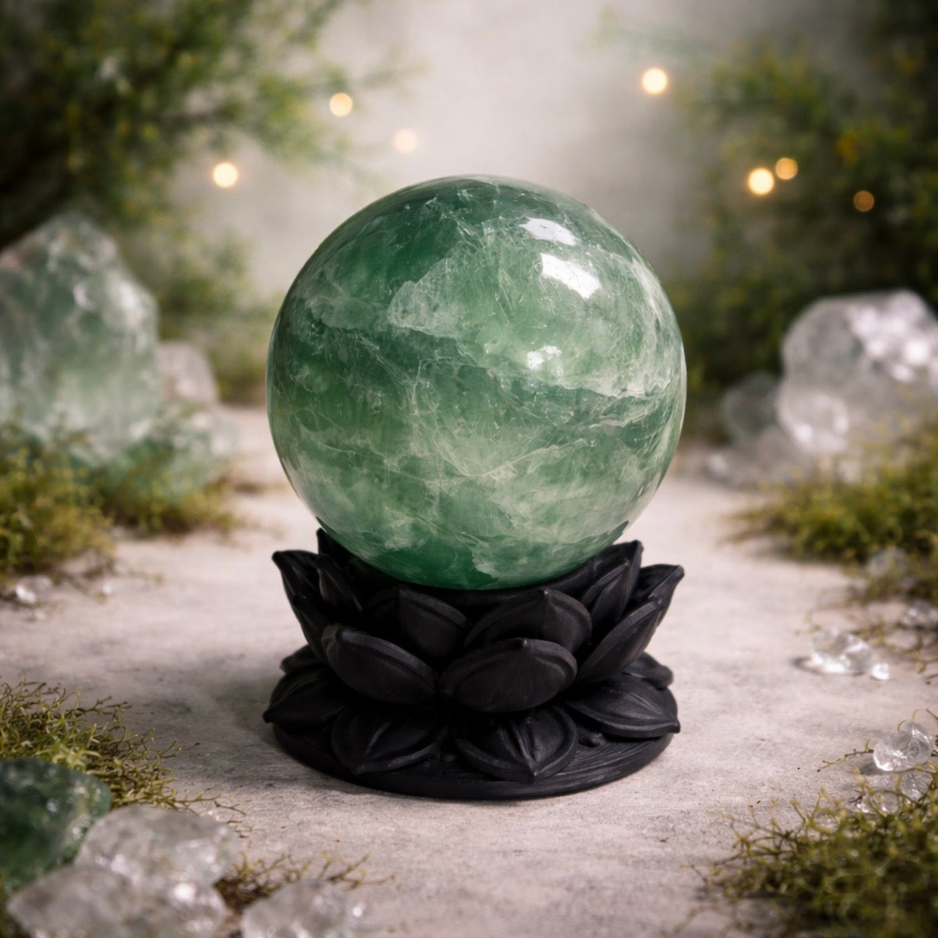 Crystal Sphere with Dark Lotus Stand | Original Kreateur Studio Design | | Wiccan Center