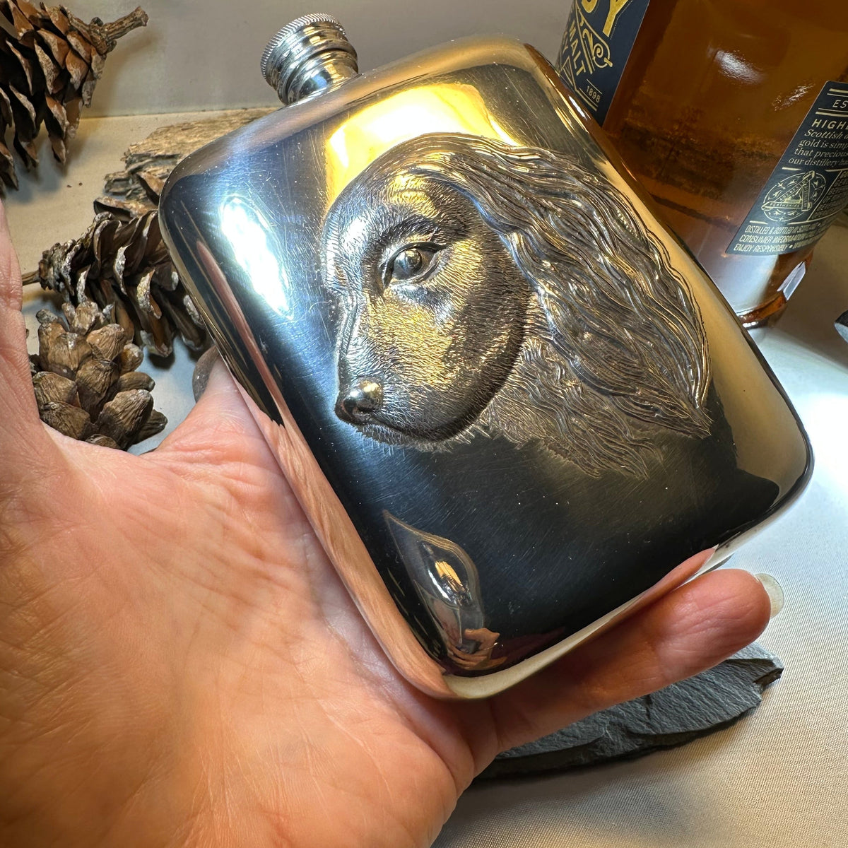 Faithful Friend Spaniel Pewter Hip Flask - Handmade in England | Gifts | Wiccan Center