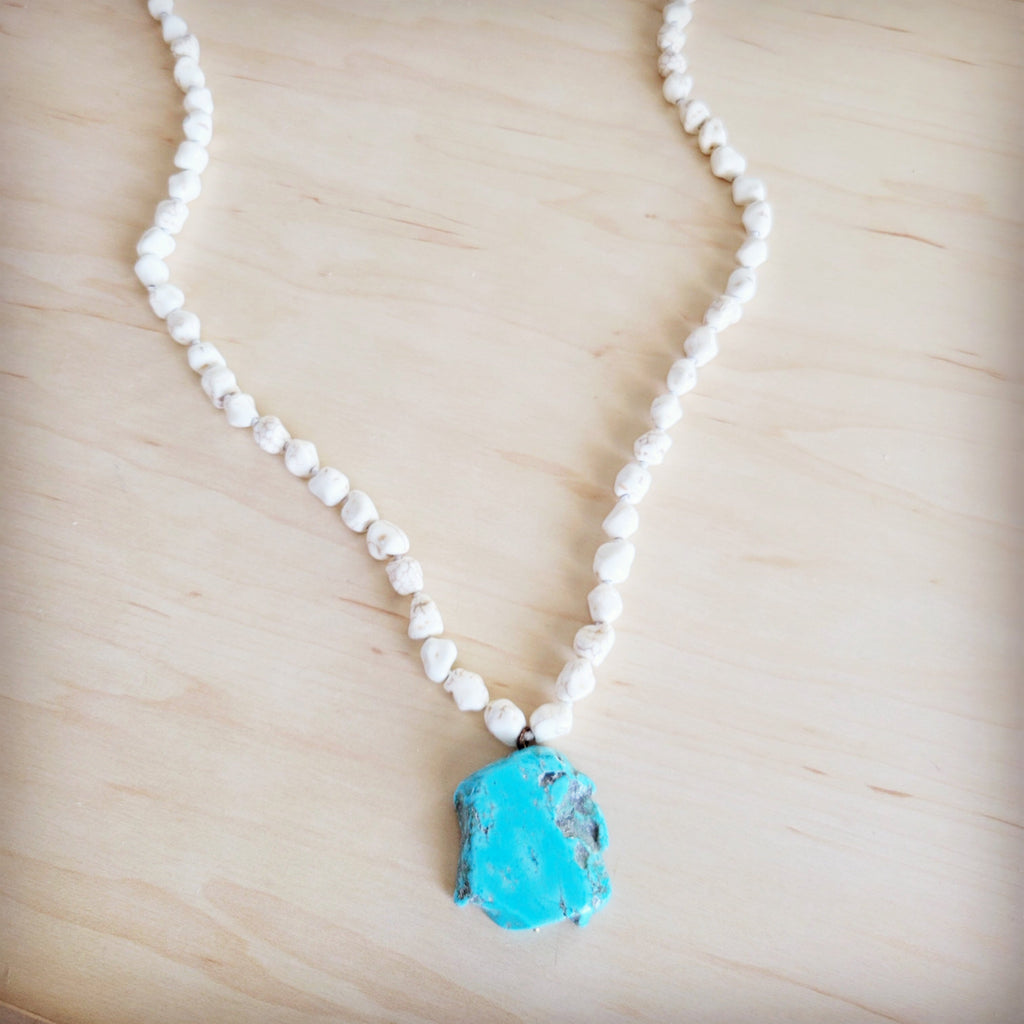 Long White Turquoise Beaded Necklace w/ Turquoise Pendant 263d | Necklace | Wiccan Center