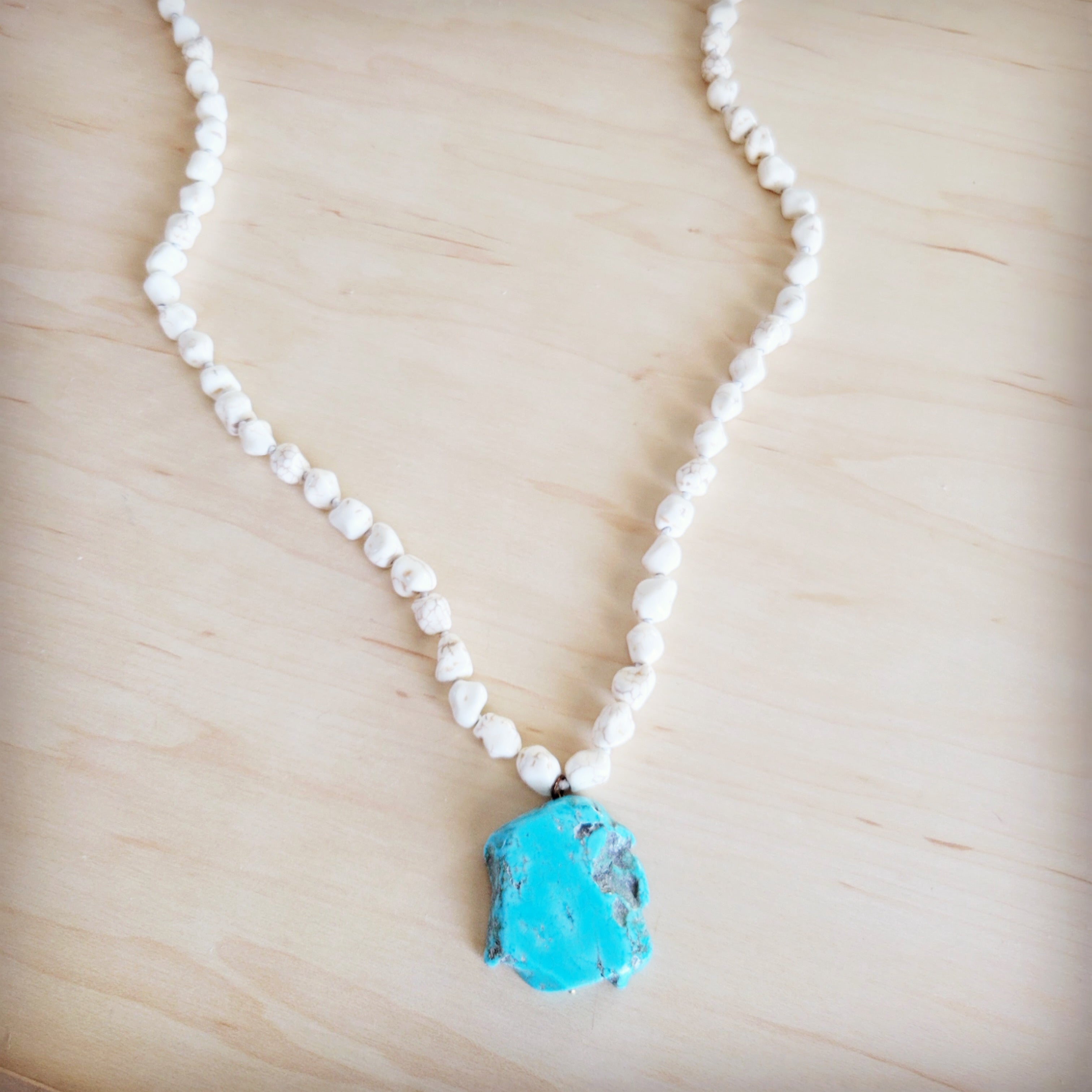 Long White Turquoise Beaded Necklace w/ Turquoise Pendant 263d | Necklace | Wiccan Center