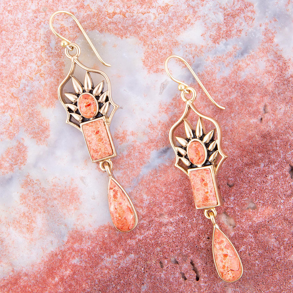 Albie Orange Sponge Coral and Golden Drop Earrings | Earrings | Wiccan Center