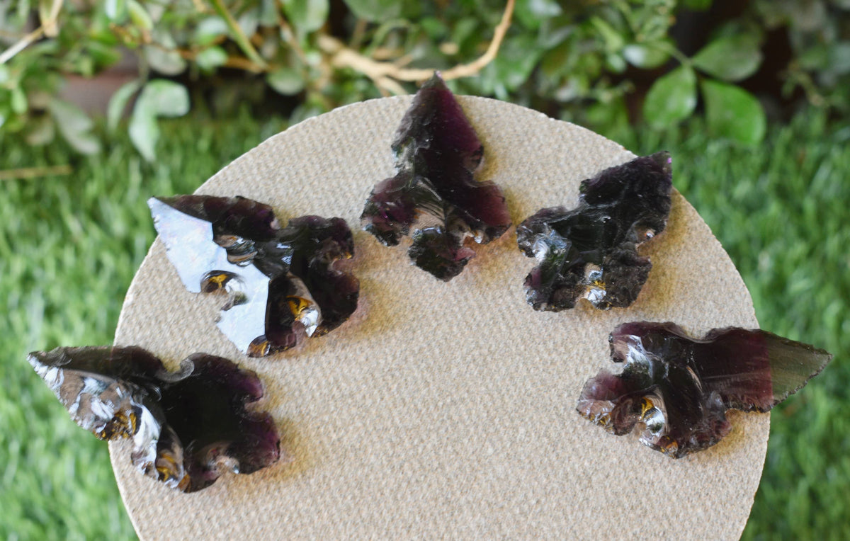 2'' Purple Glass Cross Arrowhead Point, Indian Agate Spearhead Points