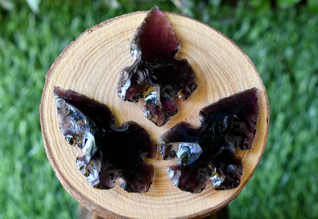 2'' Purple Glass Cross Arrowhead Point, Indian Agate Spearhead Points