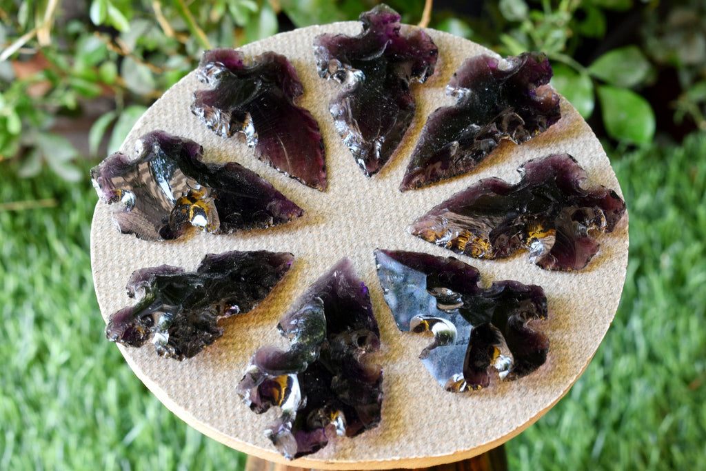 2'' Purple Glass Cross Arrowhead Point, Indian Agate Spearhead Points