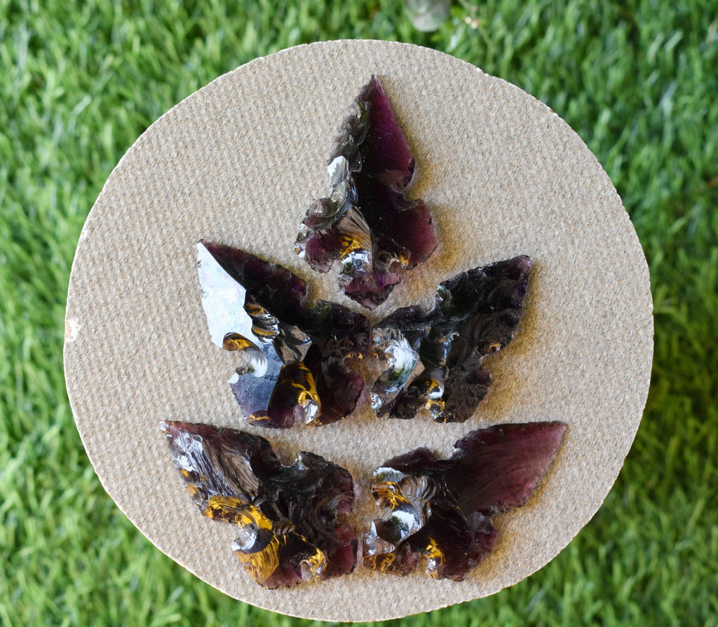 2'' Purple Glass Cross Arrowhead Point, Indian Agate Spearhead Points