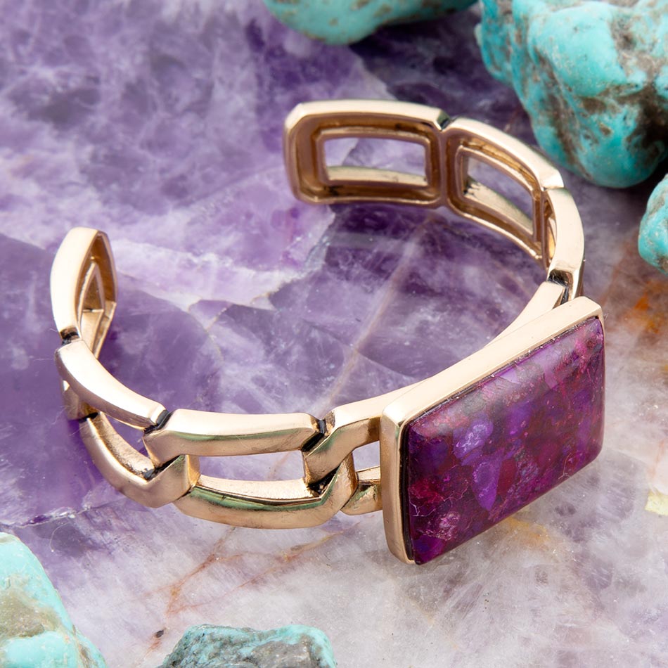 Purple Turquoise Golden Cuff Bracelet | Bracelets | Wiccan Center