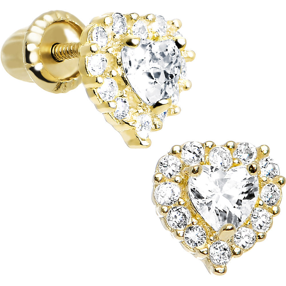 14k Yellow Gold Heart CZ April Birthstone Youth Screwback Earrings | | Wiccan Center