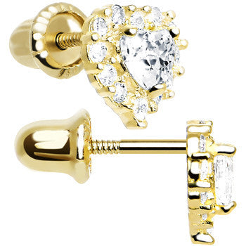 14k Yellow Gold Heart CZ April Birthstone Youth Screwback Earrings | | Wiccan Center