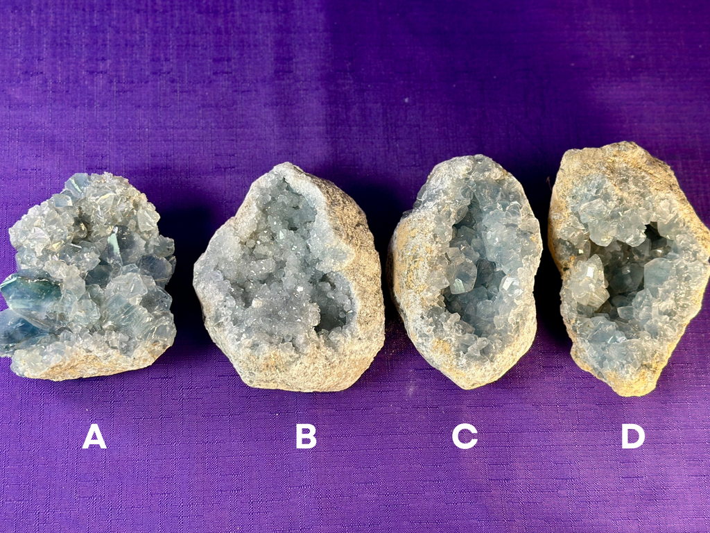 Celestite Polished Cluster, Celestite Geode Free Shape w. Druse, Standing Celestite Healing Crystal