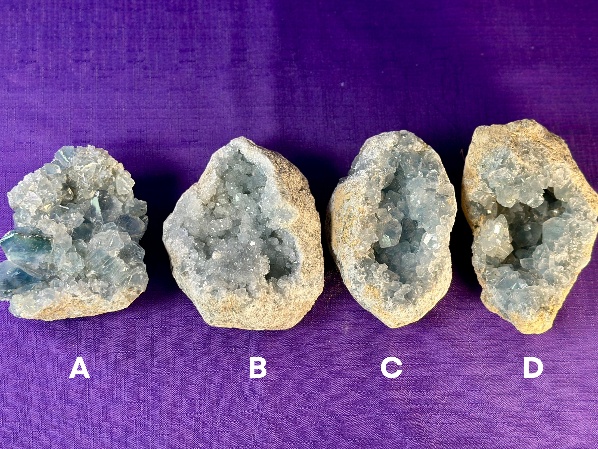 Celestite Polished Cluster, Celestite Geode Free Shape w. Druse, Standing Celestite Healing Crystal