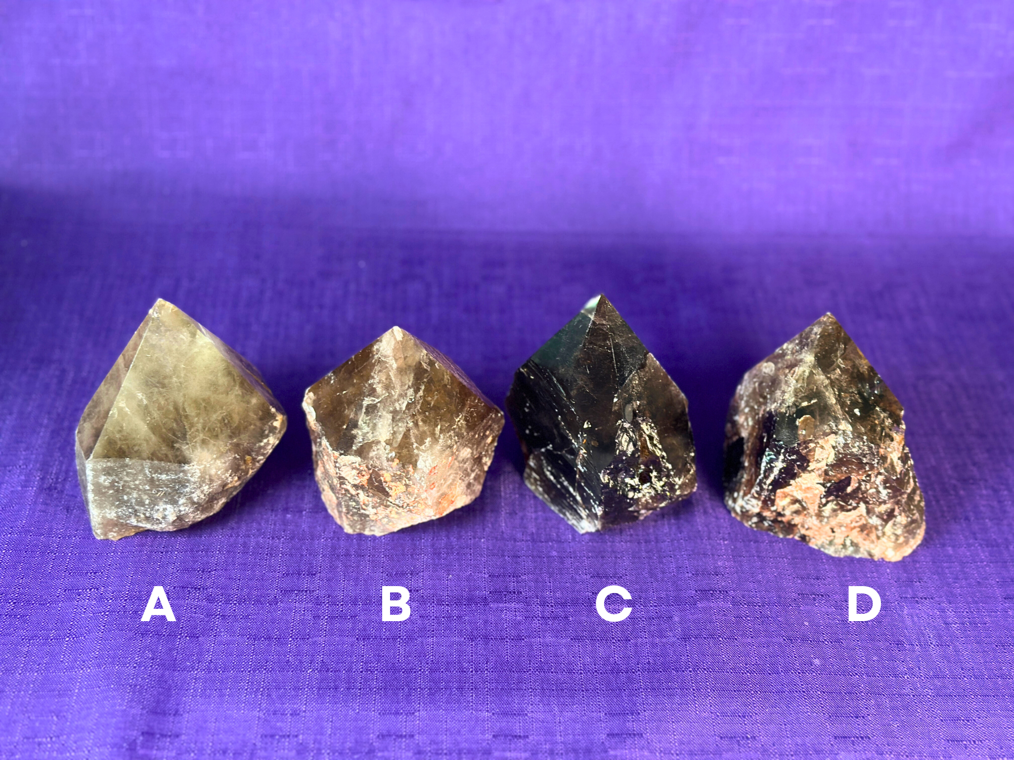 Smoky Quartz Top Polished Rough Point — Standing Smoky Quartz Crystal with Cut Base