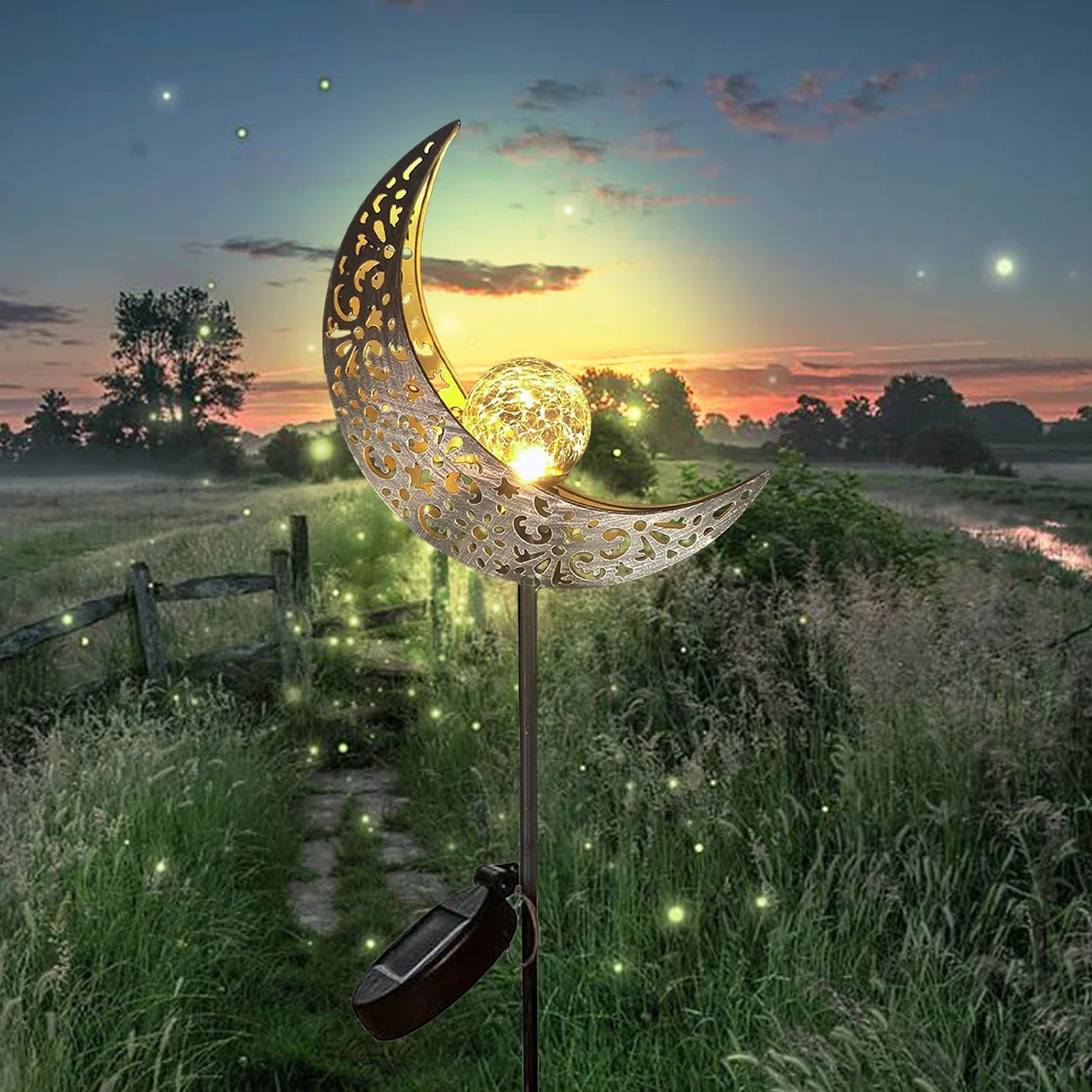 1 PC Cat Moon Fairy Shaped Iron Solar Lamp