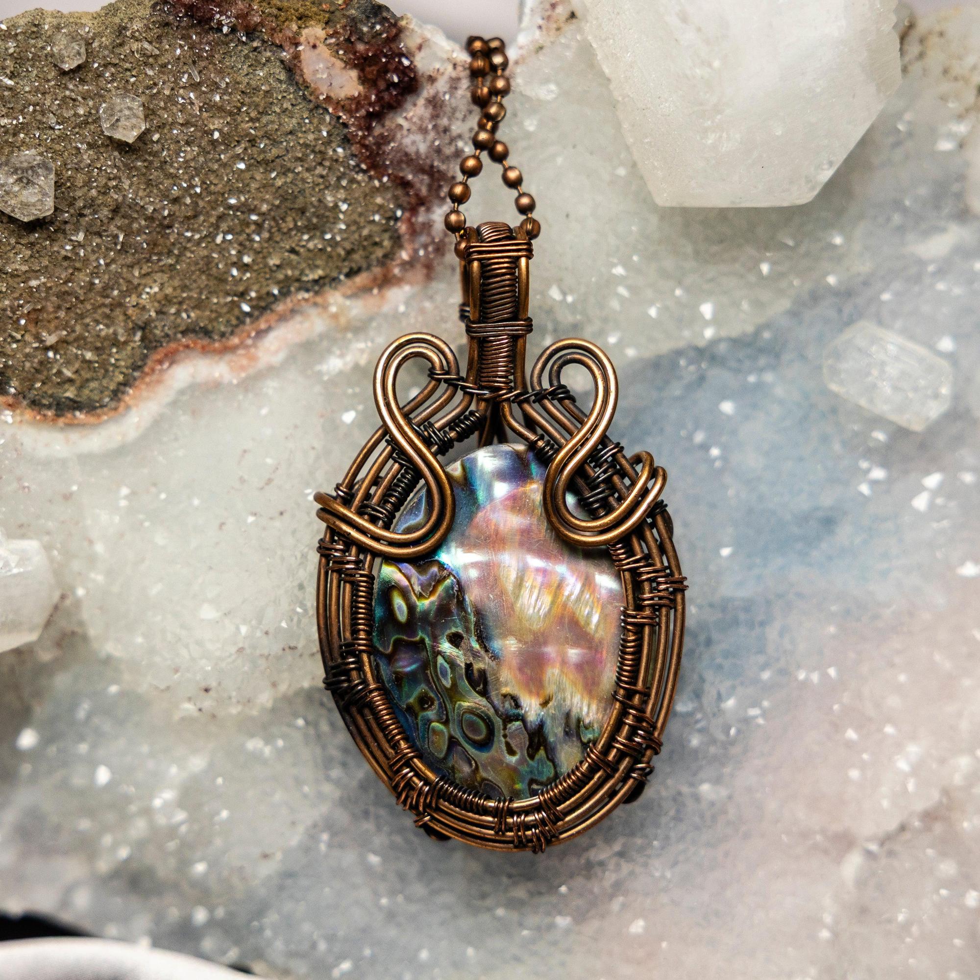 Abalone Wire Wrap Pendant 2.5 Inch