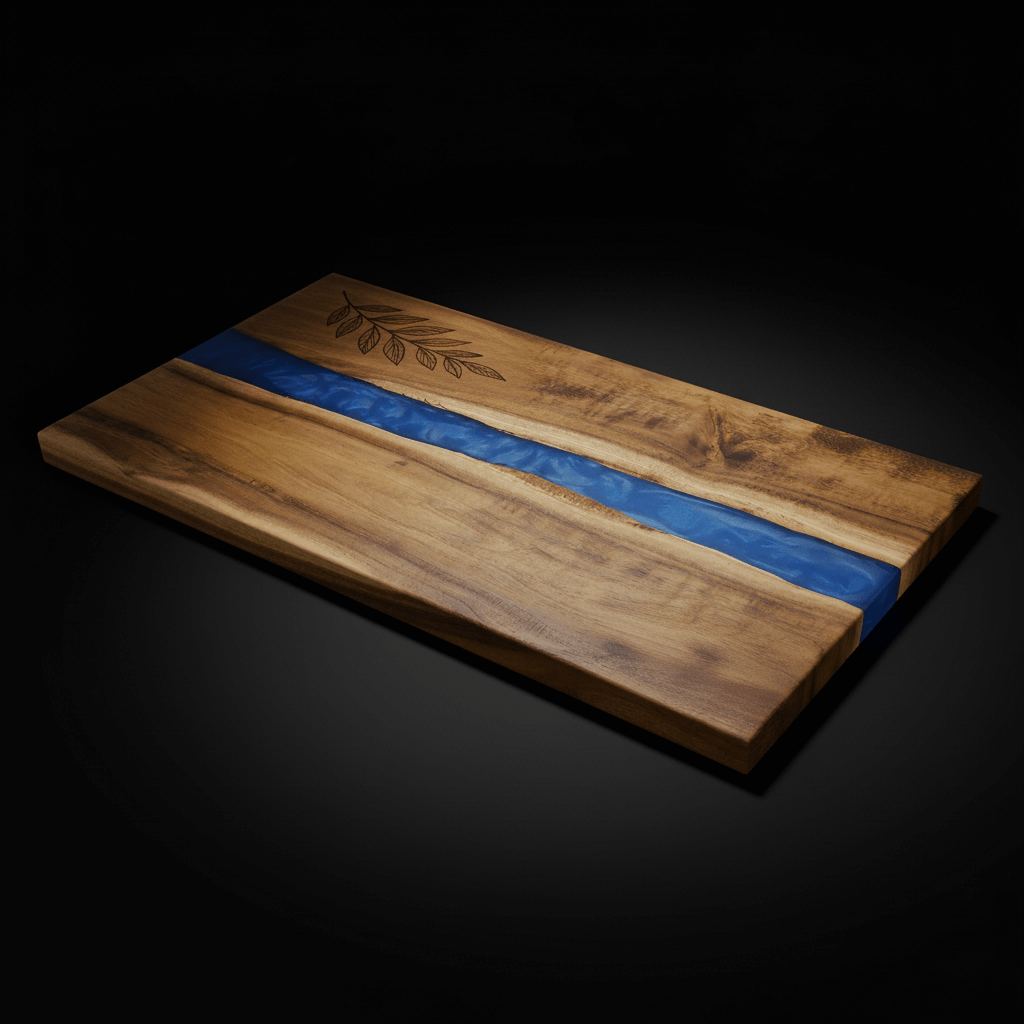 Acacia Wood Serving Board with Blue Pearl Resin | Custom Engraved Charcuterie Board | Personalized Gift for Kitchen & Events
