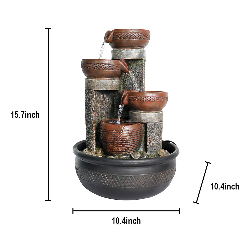 Resin Boho Carved Bowl Tabletop Water Fountain 15 Inch | Outdoor Fountain | Wiccan Center