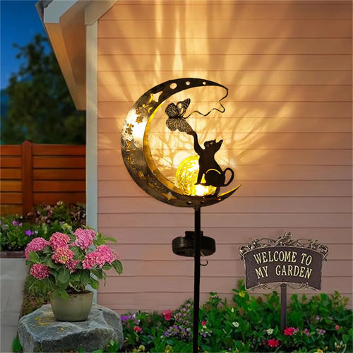 1 PC Cat Moon Fairy Shaped Iron Solar Lamp | | Wiccan Center