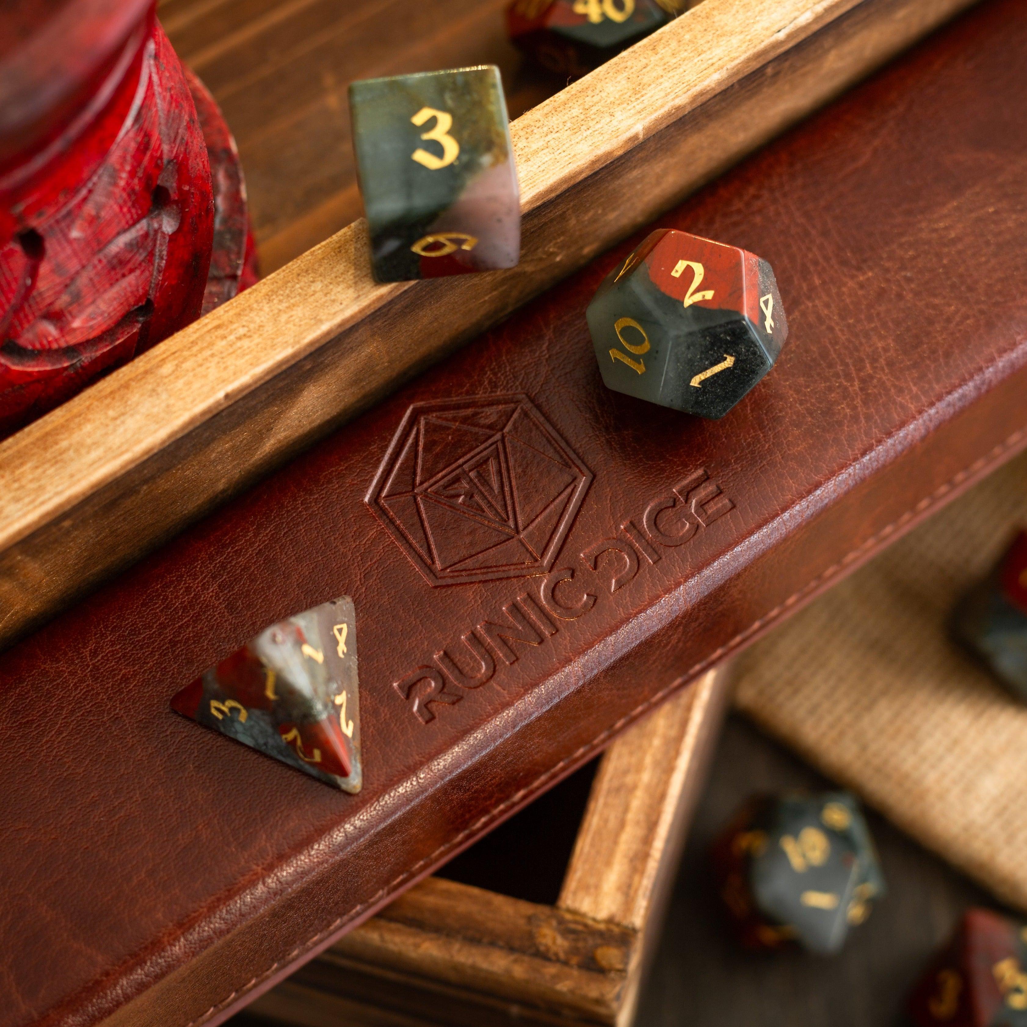 African Bloodstone Hand Carved Gemstone DND Dice Set | Gemstone Dice | Wiccan Center