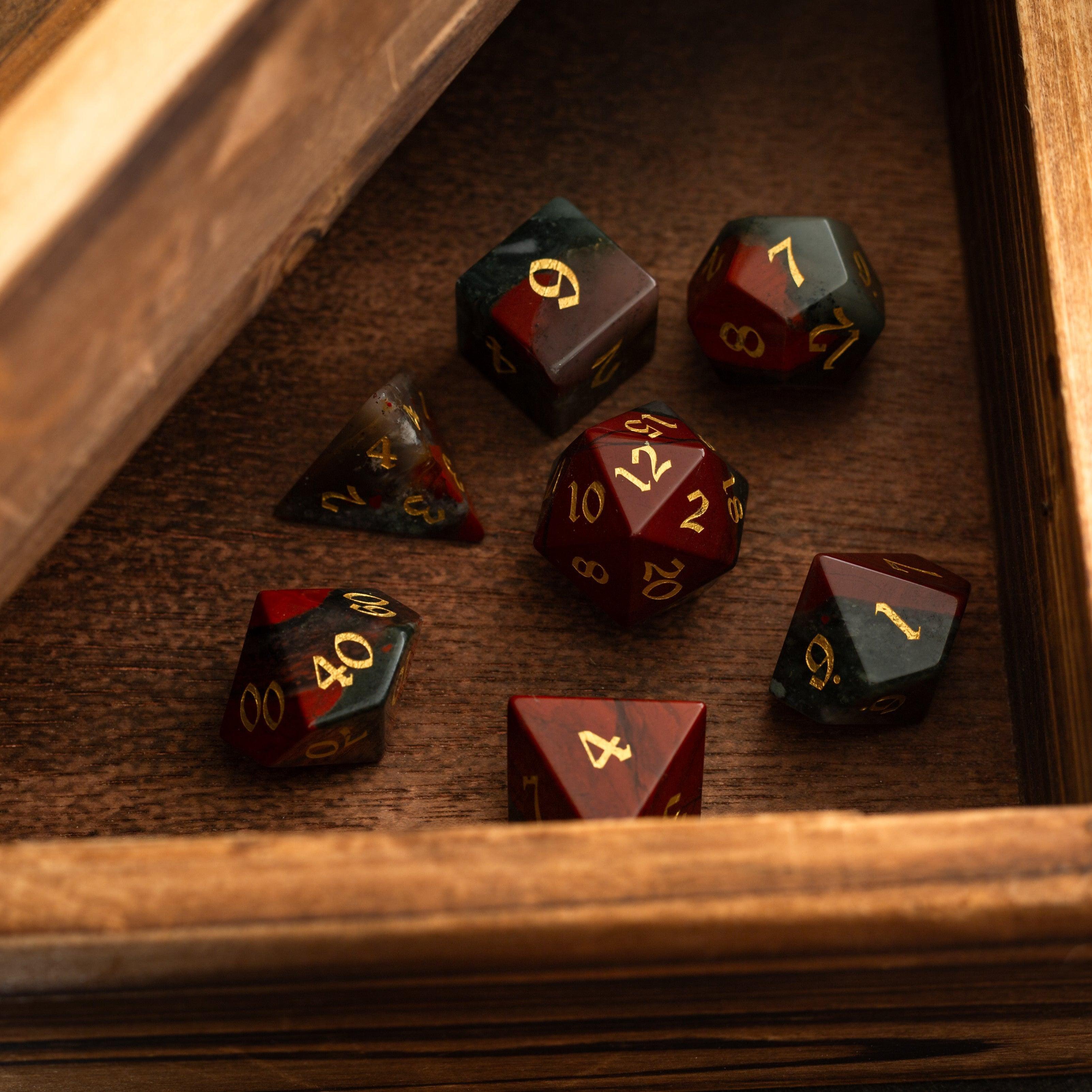 African Bloodstone Hand Carved Gemstone DND Dice Set | Gemstone Dice | Wiccan Center