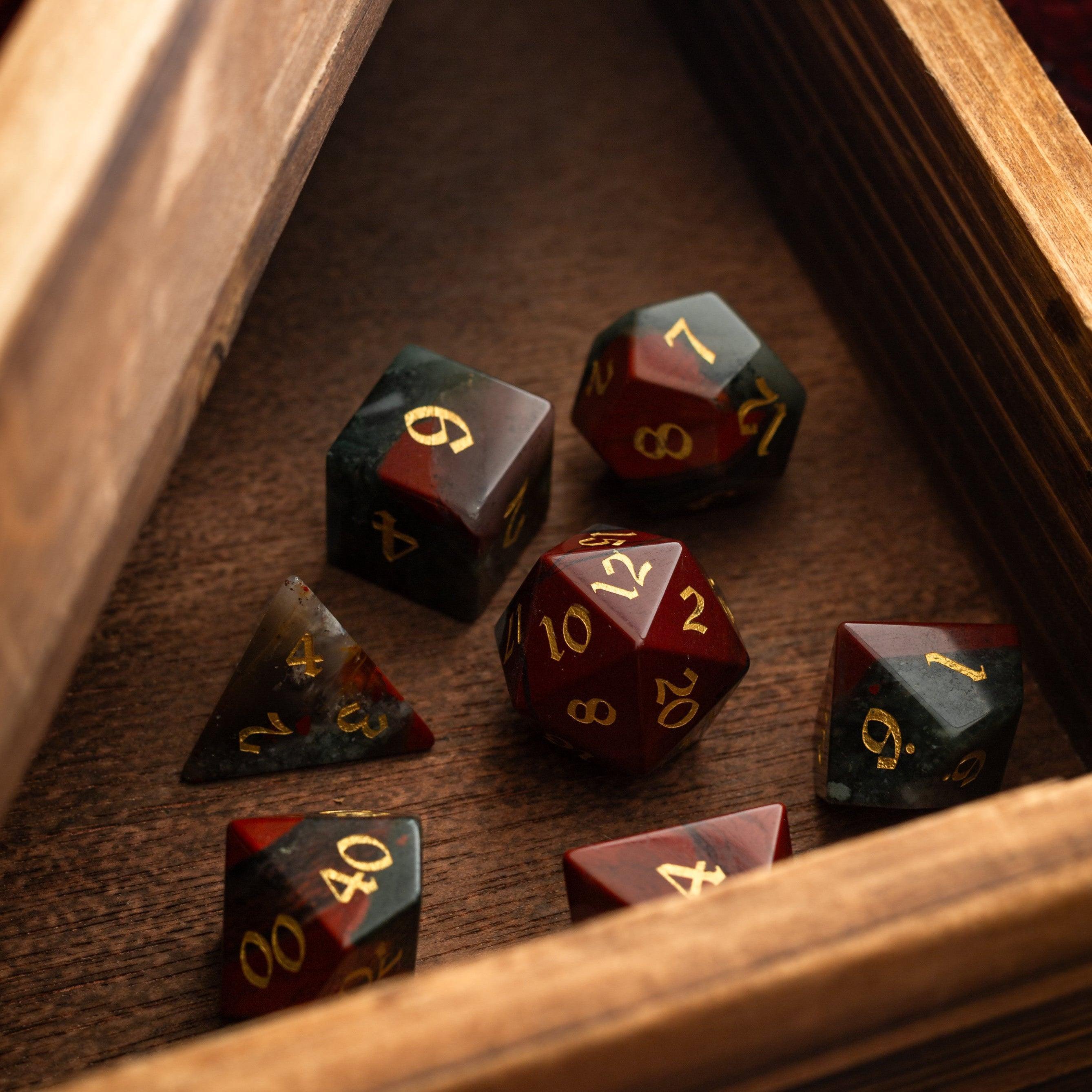 African Bloodstone Hand Carved Gemstone DND Dice Set | Gemstone Dice | Wiccan Center
