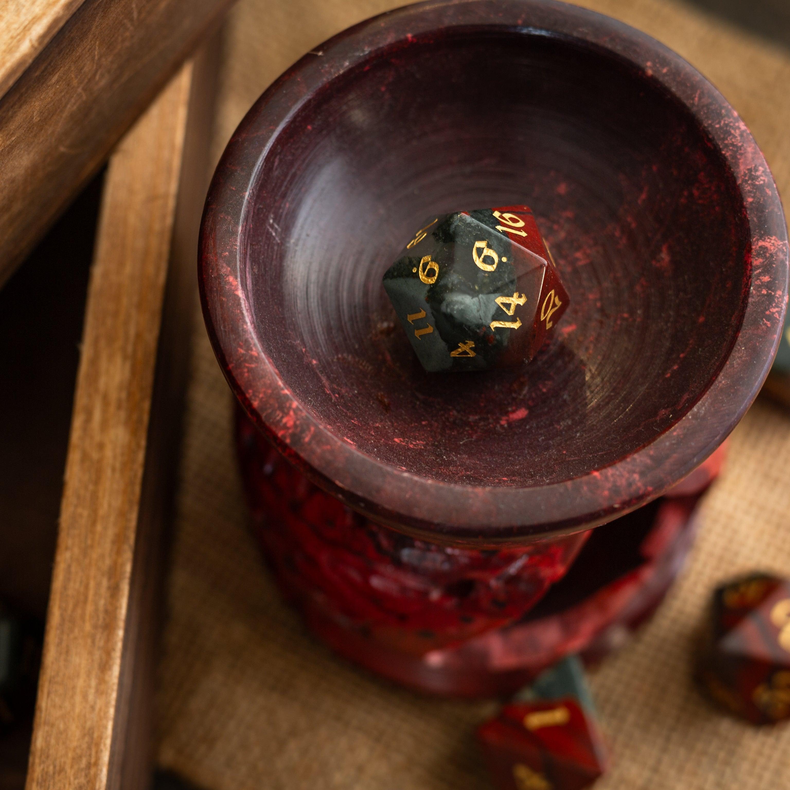 African Bloodstone Hand Carved Gemstone DND Dice Set | Gemstone Dice | Wiccan Center