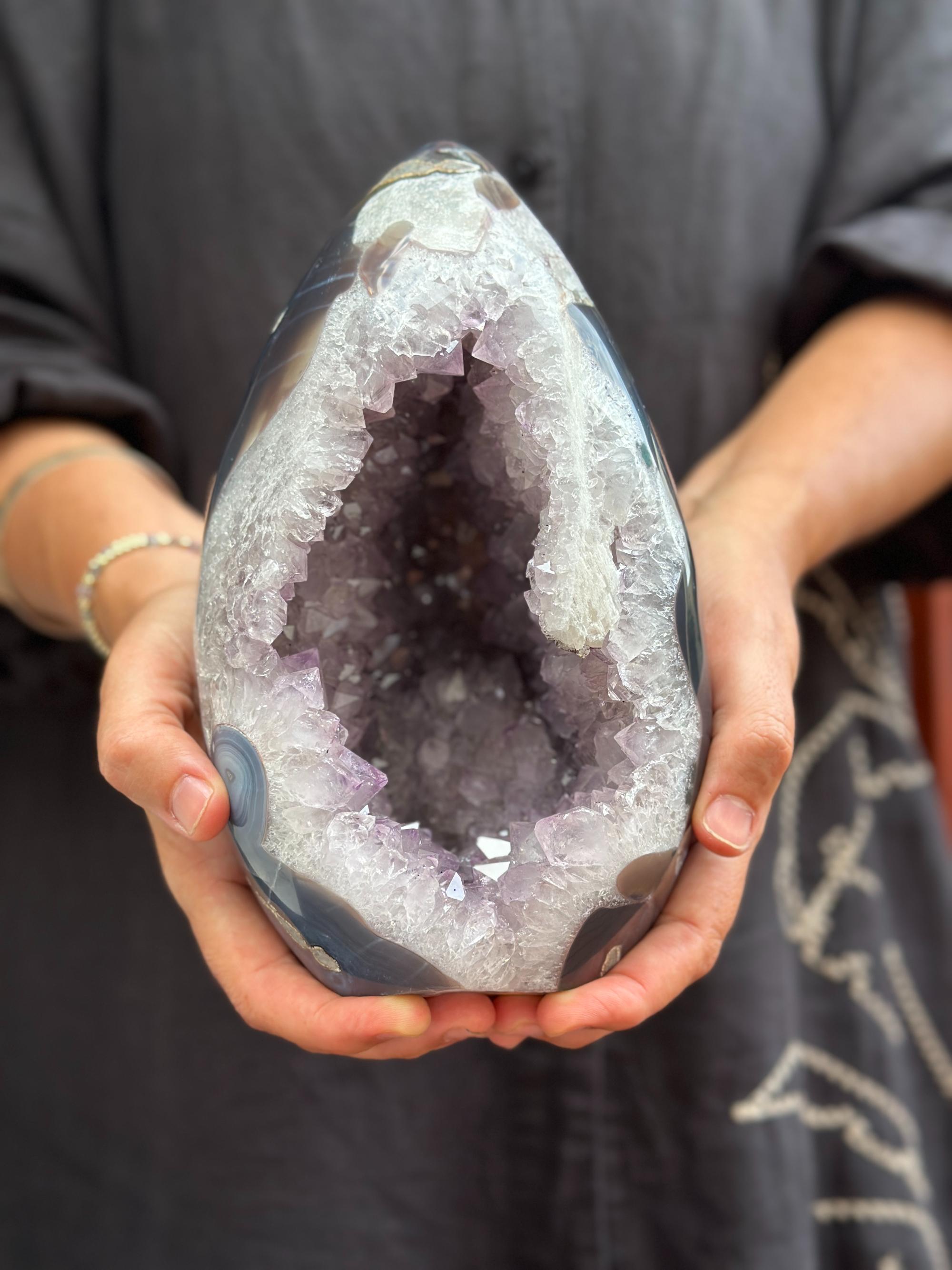 Agate & Amethyst Quartz Crystal Egg Cave | Rocks & Fossils | Wiccan Center