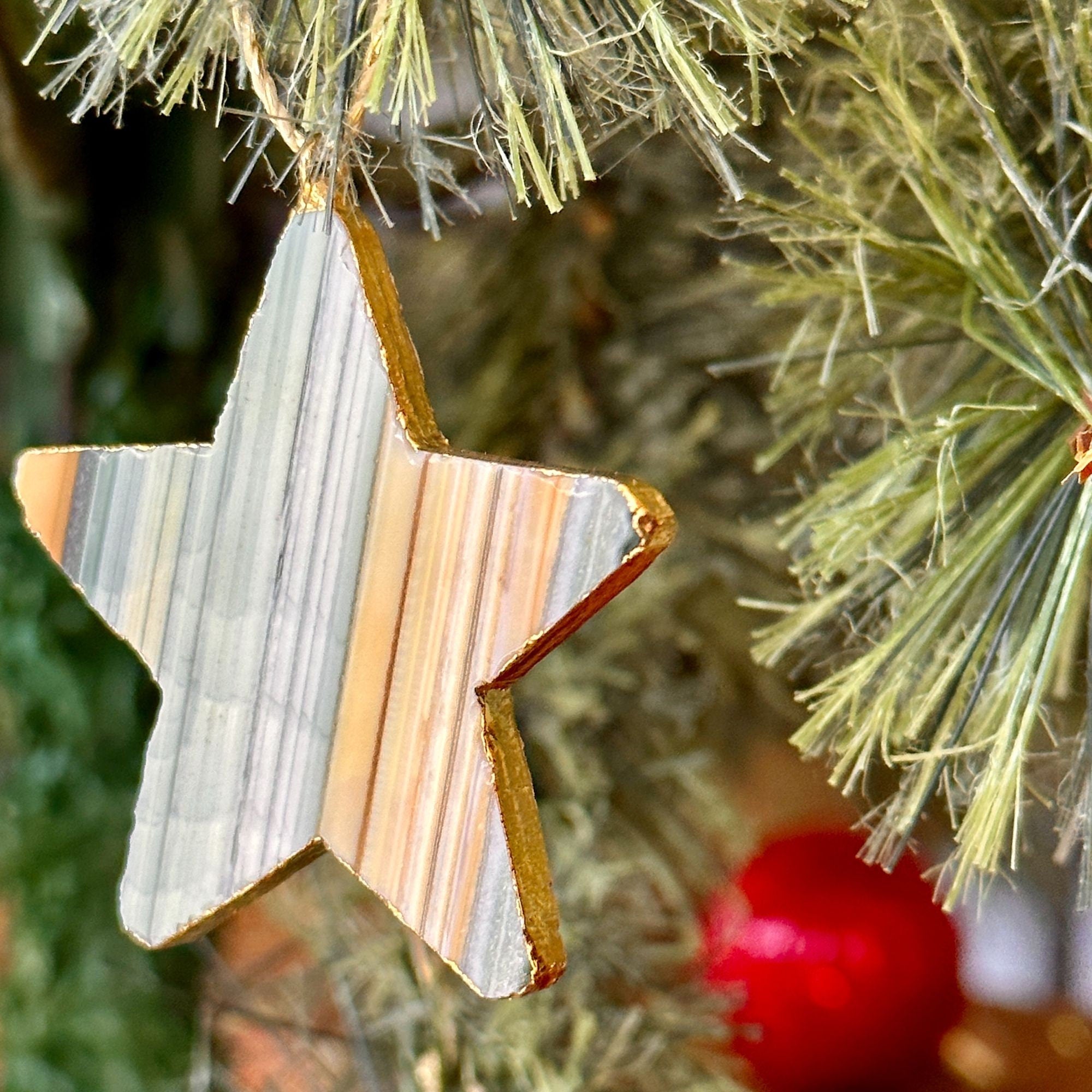 Agate & Jasper Crystal Christmas Tree Ornament (Set of 4 pieces), Handmade Christmas Star and Pine Tree Decor, Genuine Colorful Agate Stones | Agate Jasper Christmas Ornament | Wiccan Center