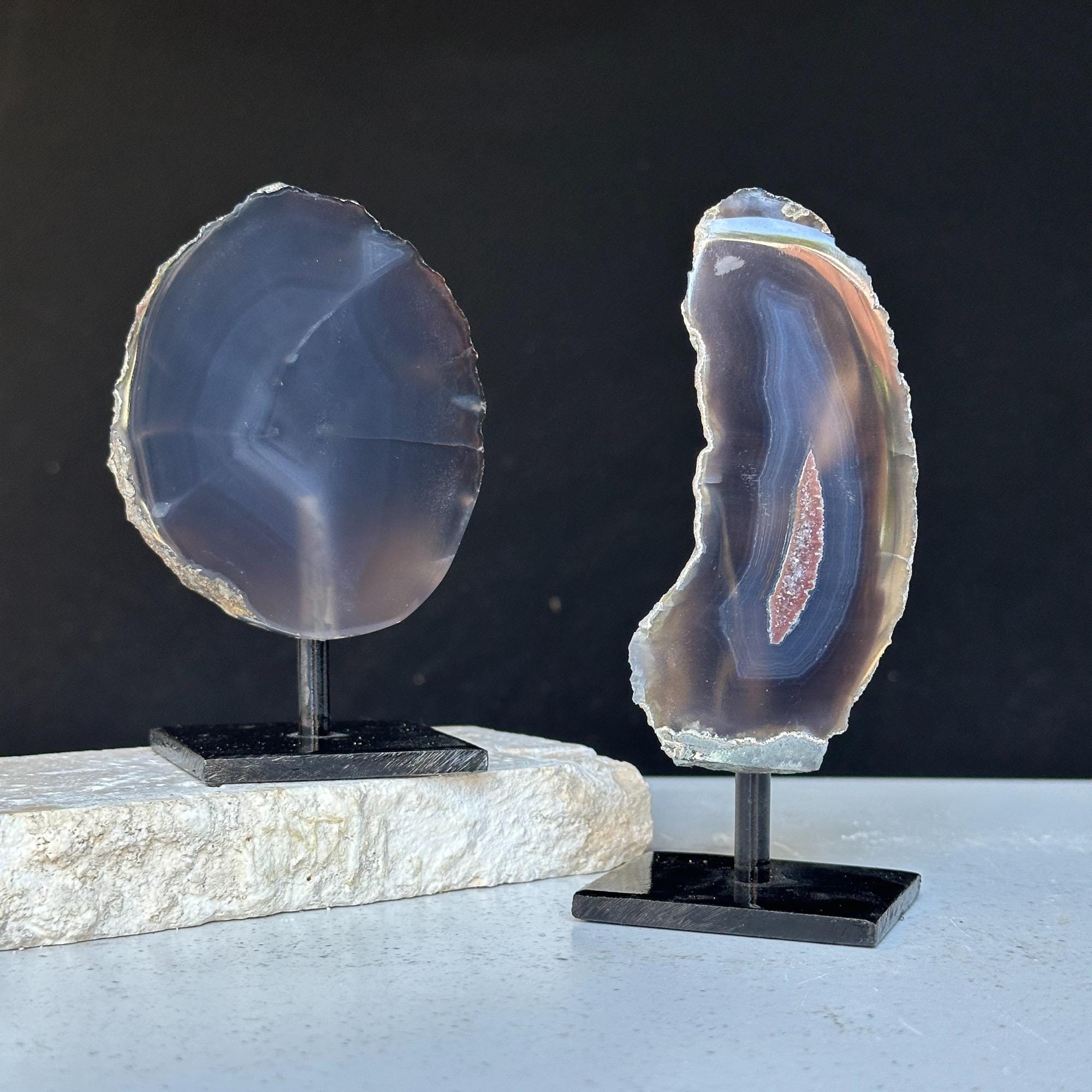 Agate Slice Set on Metal Stand for Desk & Nightstand | Rocks & Geodes | Wiccan Center
