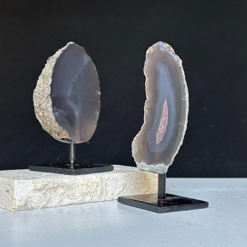 Agate Slice Set on Metal Stand for Desk & Nightstand | Rocks & Geodes | Wiccan Center