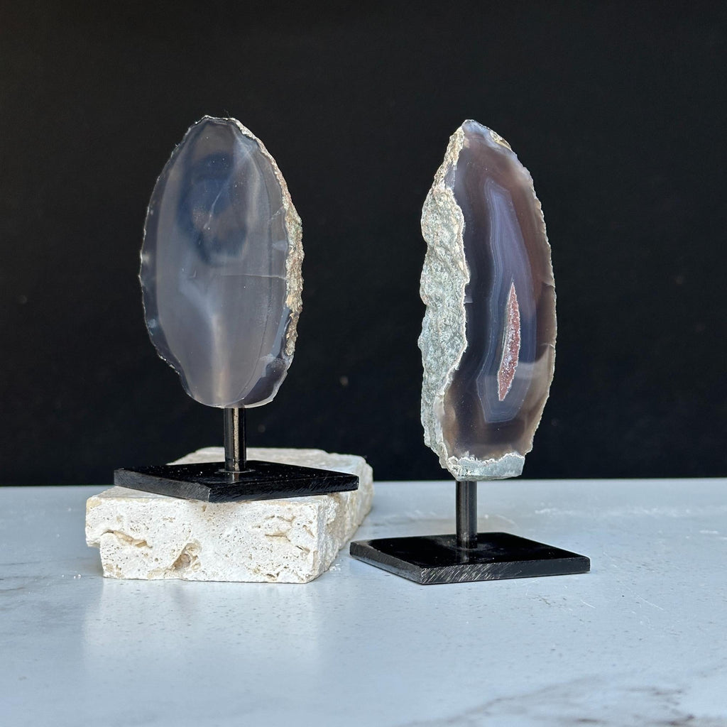 Agate Slice Set on Metal Stand for Desk & Nightstand | Rocks & Geodes | Wiccan Center