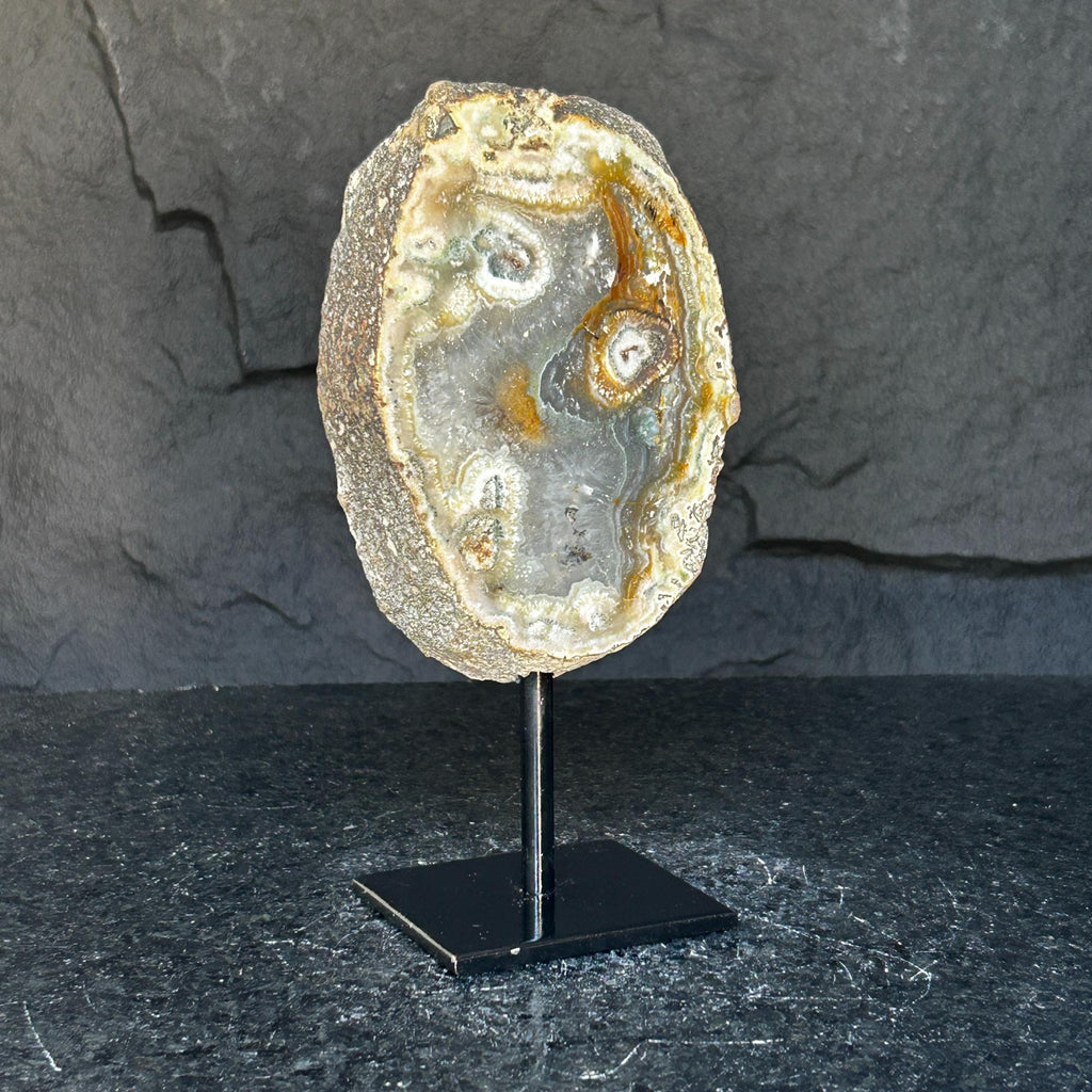 Agate and Jasper Slice with metallic base included, Large Brown Agate Geode, 100% Natural Colors | Stalactite Eye Display | Wiccan Center