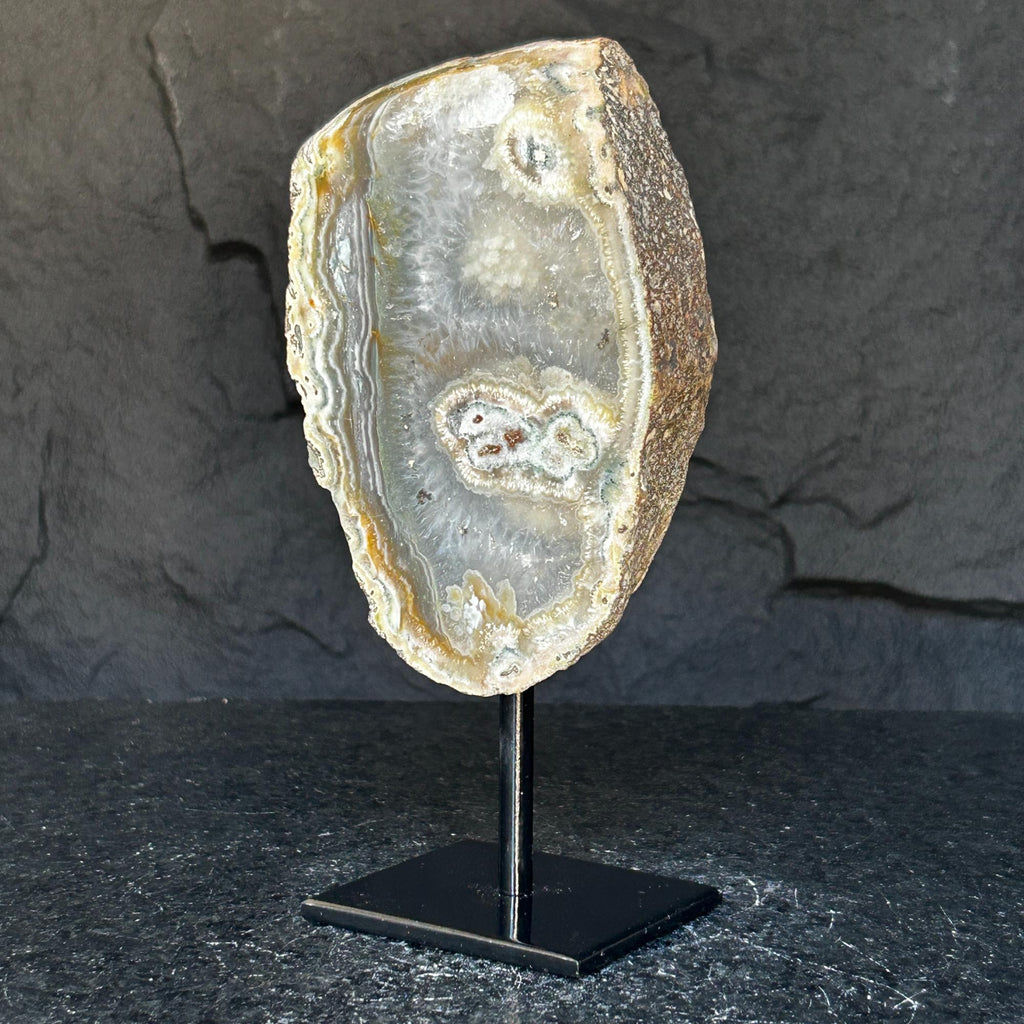 Agate and Jasper Slice with metallic base included, Large Brown Agate Geode, 100% Natural Colors | Stalactite Eye Display | Wiccan Center