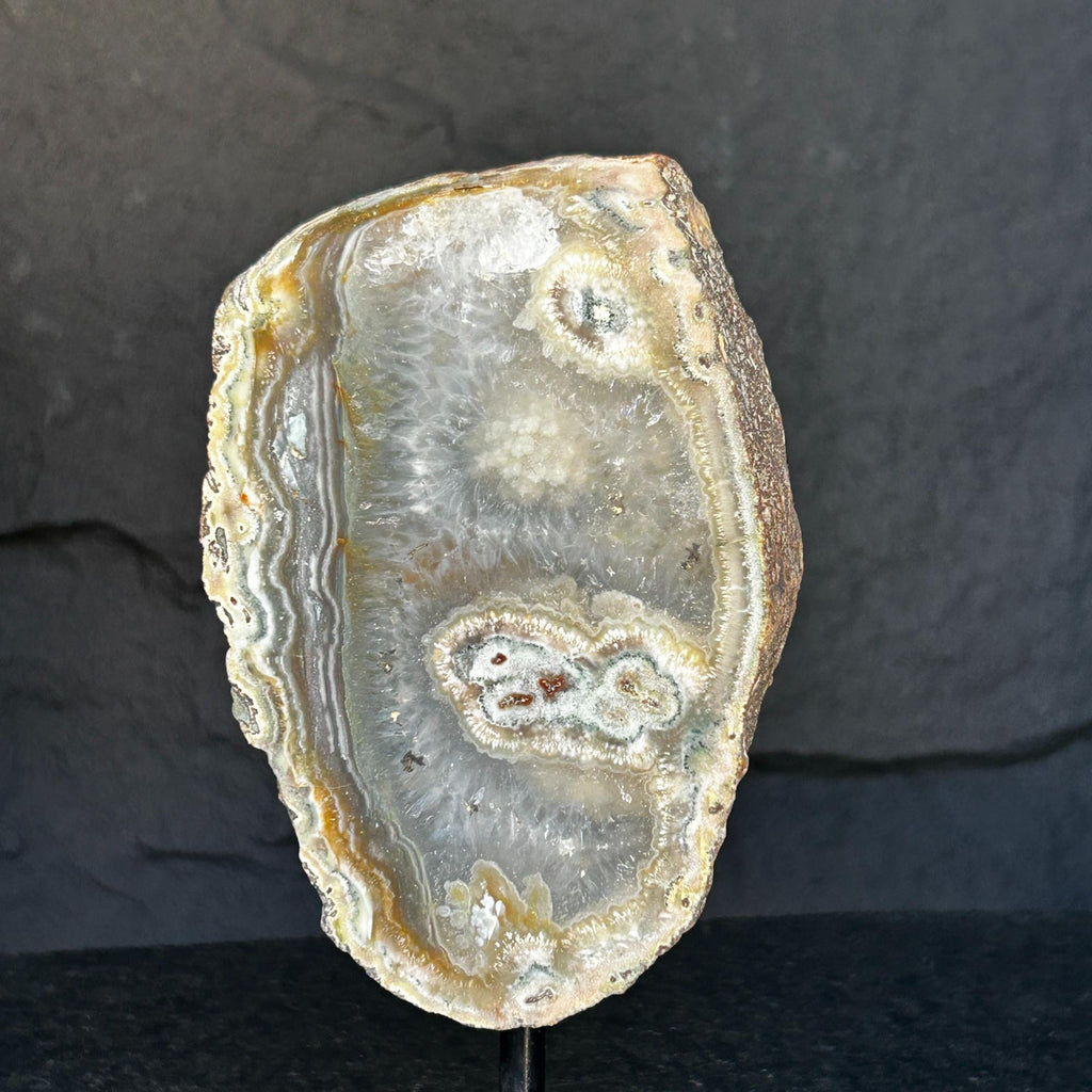 Agate and Jasper Slice with metallic base included, Large Brown Agate Geode, 100% Natural Colors | Stalactite Eye Display | Wiccan Center